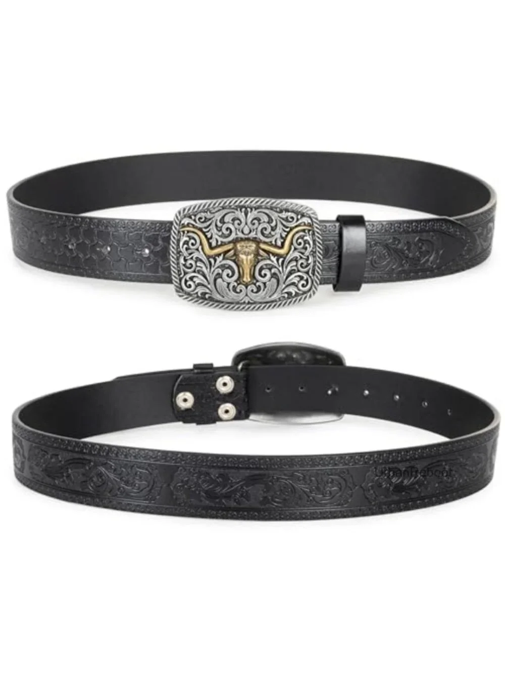 Women's Western PU Leather Belt Turquoise Oval Buckle Embossed Cowboy Belt